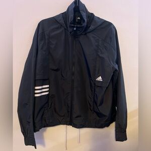 Adidas Black Windbreaker with White Stripes